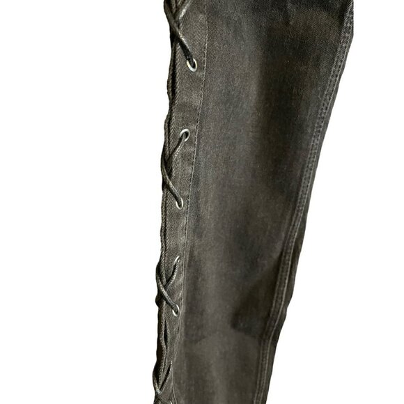 Women's Zara Black Denim Jeans, Size 6, Slim Fit, Skinny Leg, Laced Sides - Picture 3 of 9